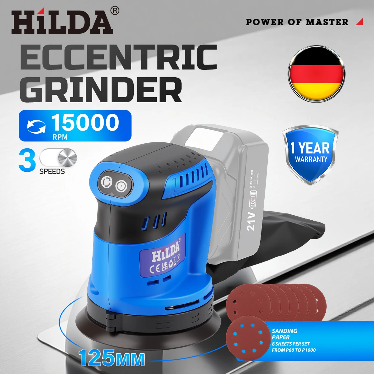 

HILDA 125mm Electric Sander With 3 Speed Regulation Suitable For Polishing Woodworking Metal Furniture For Makita 21V Battery
