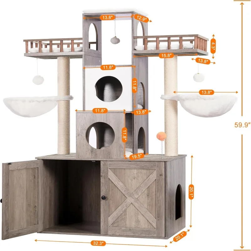 Árbol para gatos con caja de arena para gatos grandes de interior, torre para gatos grandes, muebles de condominio para gatos modernos y resistentes de 20 libras