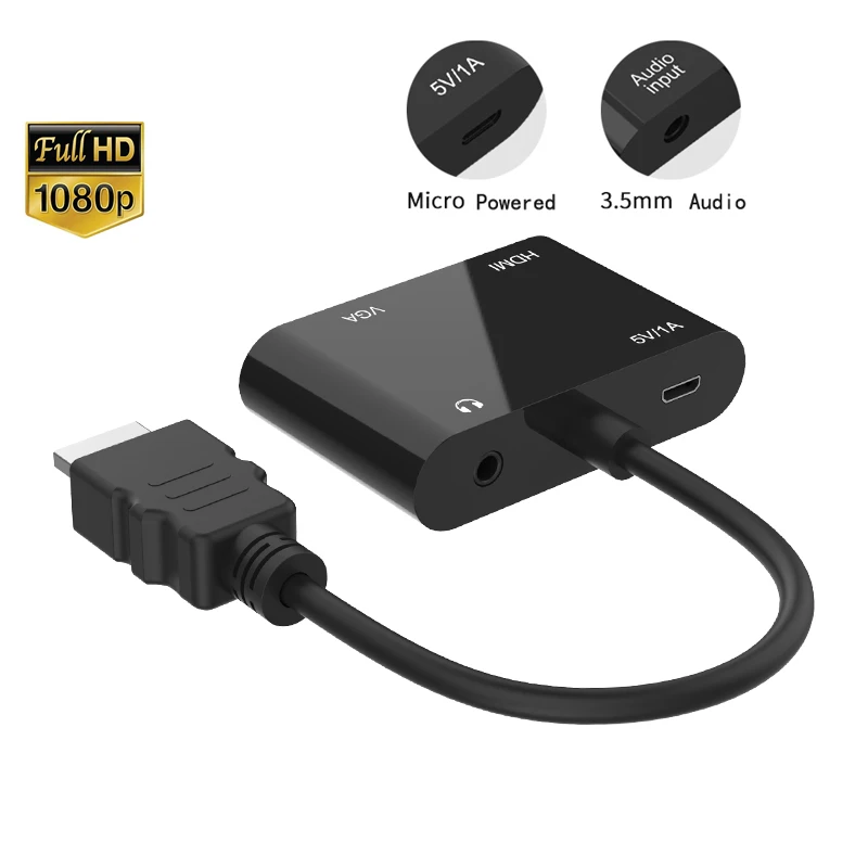 Adapter VGA 1080P, kompatibel dengan HDMI ke HDMI, 4 in 1 4K, adaptor Splitter internet, berbagi, LAN extender