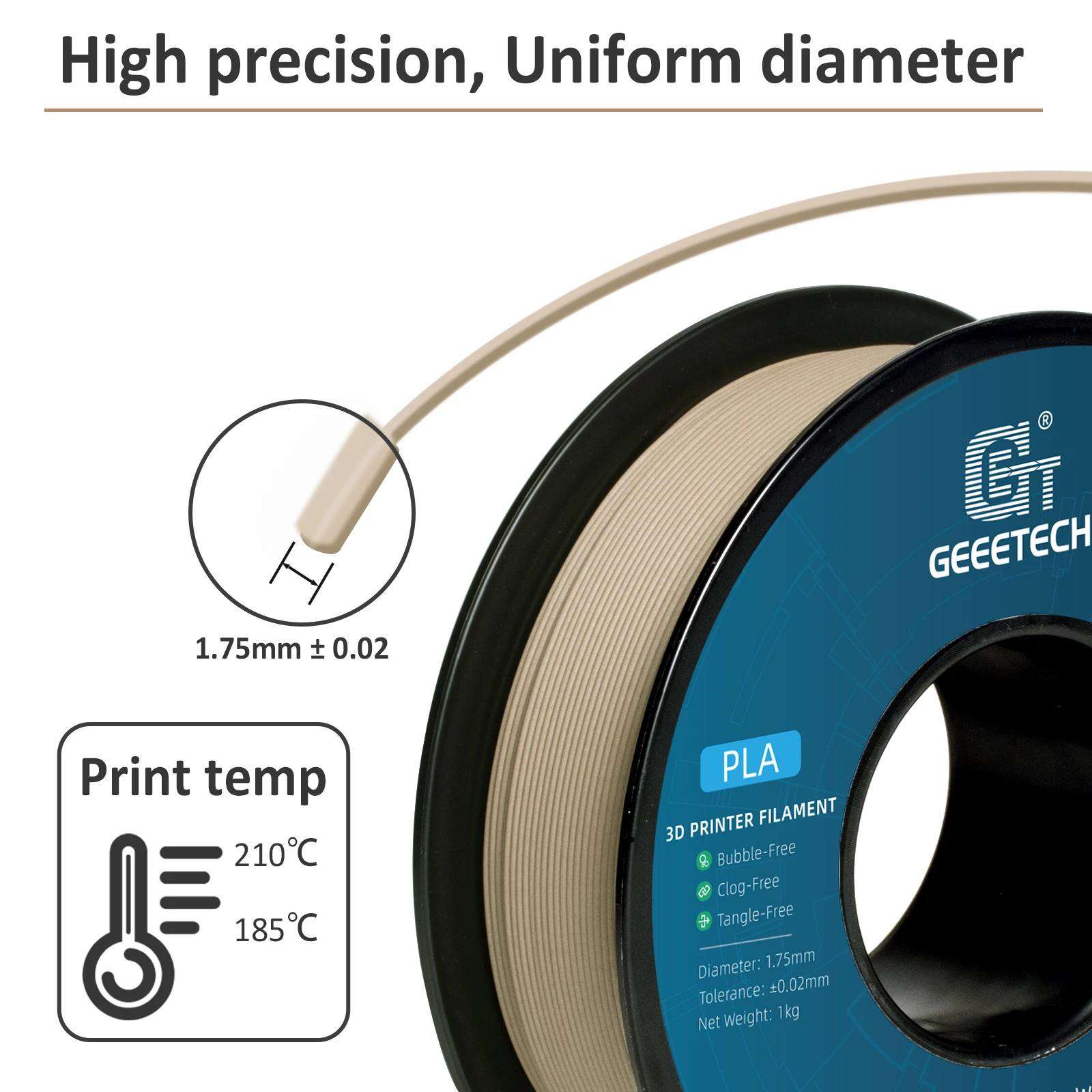 Geeetech-filamento de madera PLA para impresora 3d, 1kg, 1,75mm, alambre de impresión 3D, envasado al vacío, almacenes locales, plástico colorido para impresora FDM