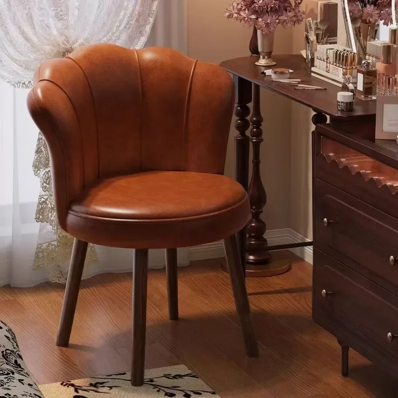 for Makeup Chair Girls Bedroom Backrest Stool Solid Wood Rotating Manicure Stool Light Luxury High End Home Dresser Chair