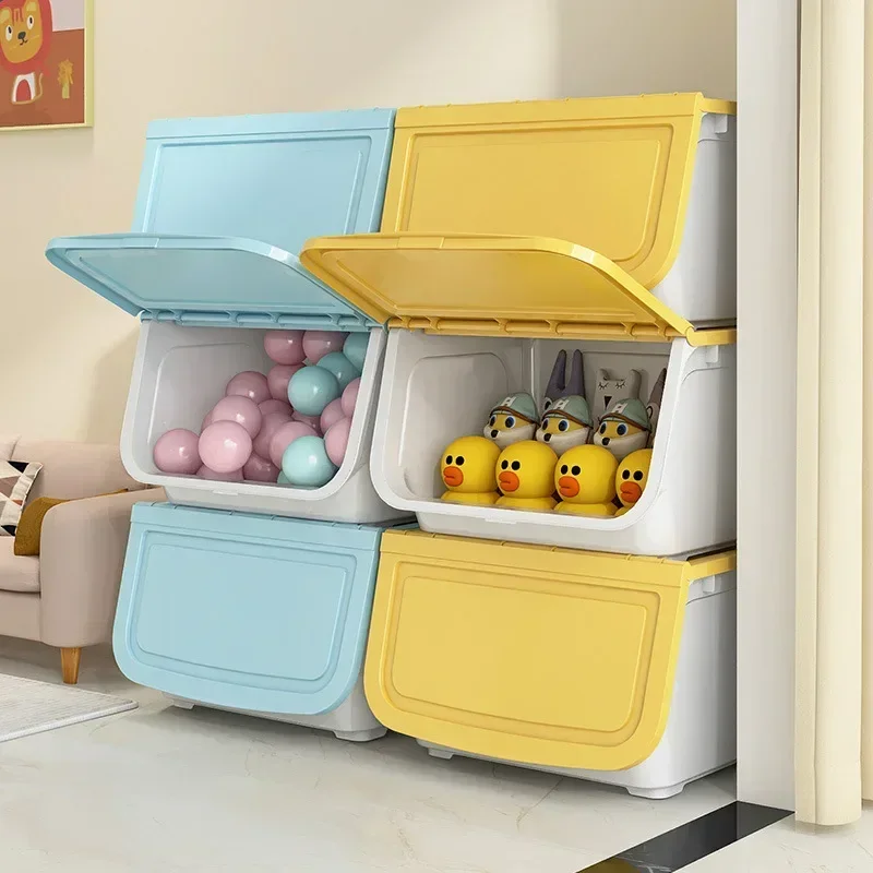 Yellow  toy storage box Plastic front open household storage box Clothes and sundries sorting box Durable