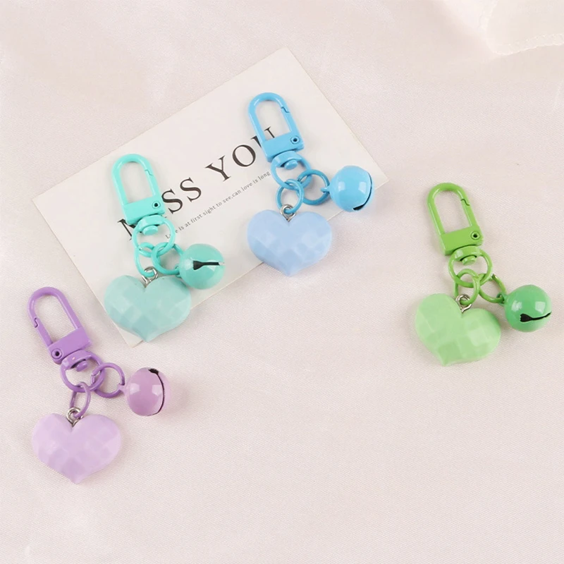 Dainty Bell Heart Keychain Candy Color INS Style Key Bag Charms For Women Girls