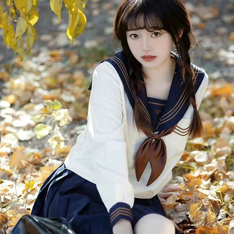 

Japanese Sailor Suit Korean School Uniform Girl Jk Uniform Orthodox College Sailor Outfit Basic Women Short/Long Sleeve Seifuku
