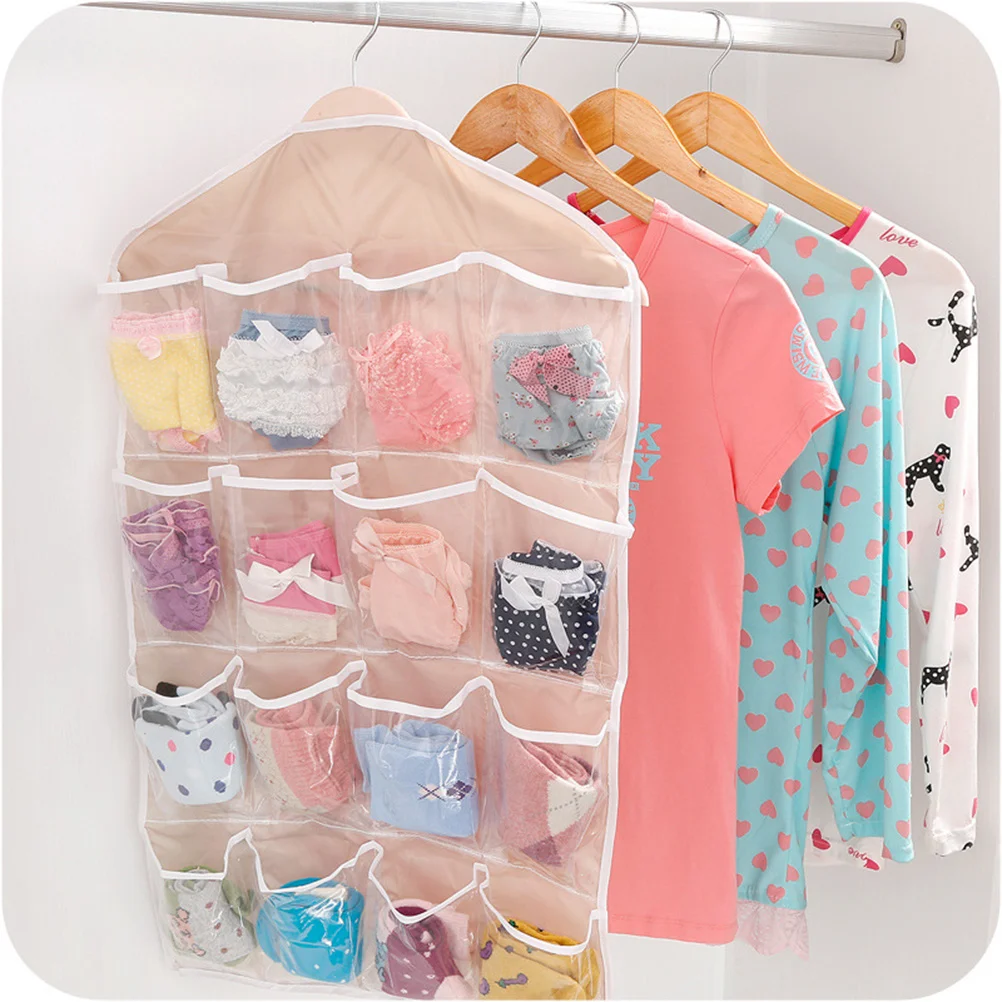 

Beige 16-Grid Wardrobe Storage Bag Transparent Hanging Organizer for Clothes Shoes Books Tidy Home Office Use Storage Bag