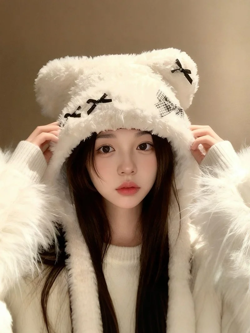 chapeau-en-peluche-avec-nœud-en-forme-d'ours-mignon-bonnet-tricote-pour-femmes-protection-des-oreilles-effet-amincissant-du-visage-accessoire-de-mode-automne-hiver-non-reglable