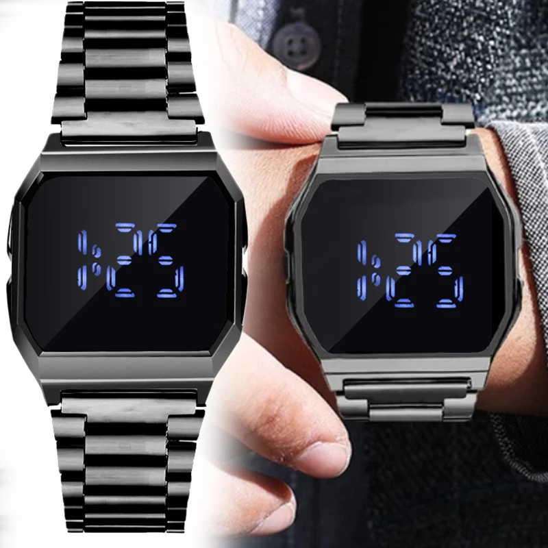 Relojes táctiles de lujo para hombres, reloj de pulsera Digital de acero inoxidable para negocios, multifunción, LED, reloj electrónico deportivo