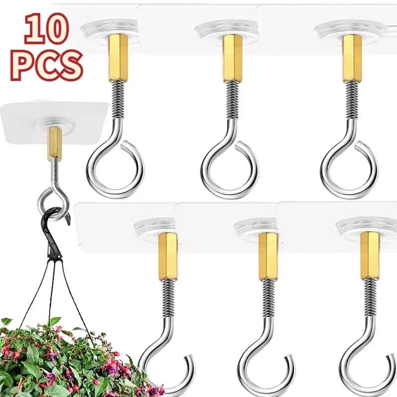 

Self-Adhesive Ceiling Hooks Outdoor Garden Planter Flower Pot Hanging Bracket Hook Heavy Duty Wall Mounted Hanging Basket Hooks