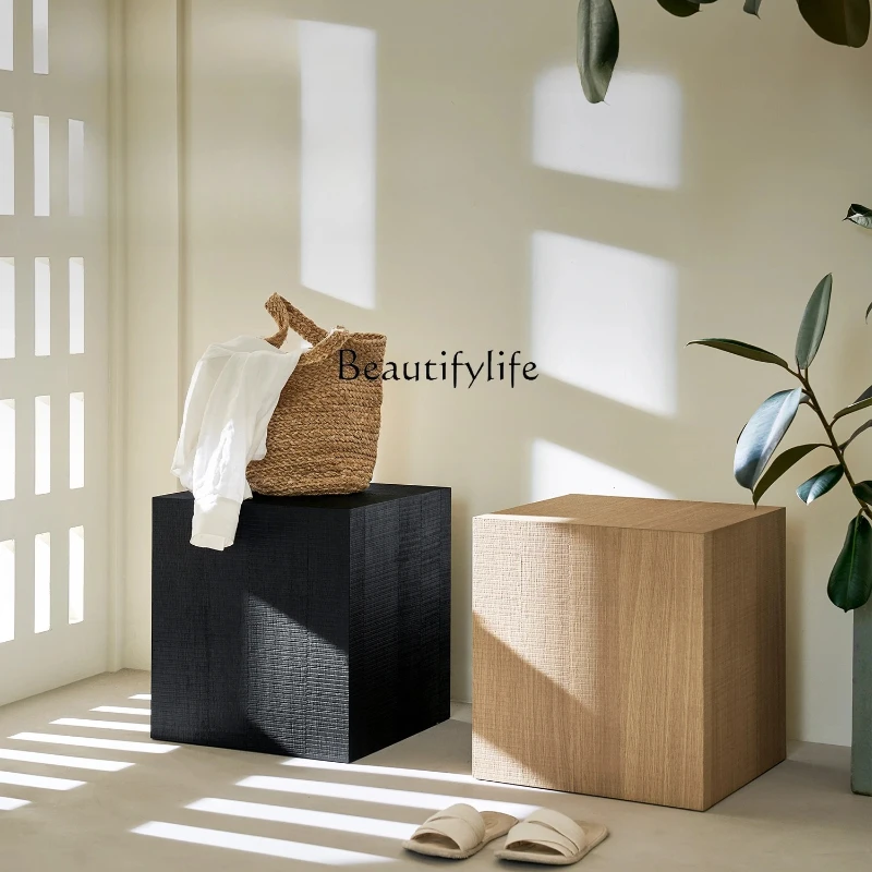 

White oak sofa edge table Modern simple living room Household wabi-sabi square coffee table