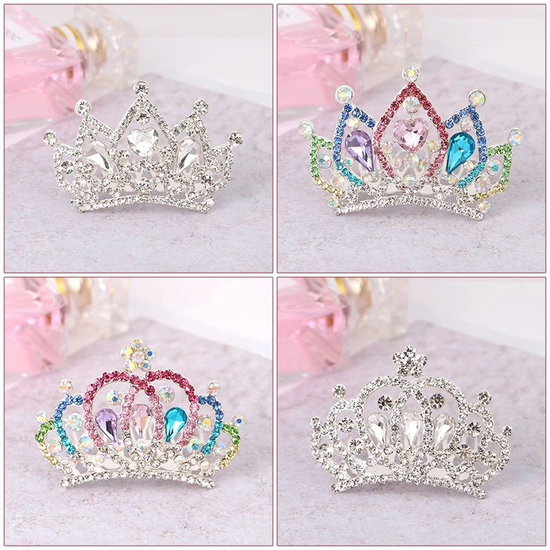 Girls Kids Hair Jewelry Accessories Mini Cute Crystal Rhinestone Princess Crown Hair Comb Birthday Party Tiaras Hairband