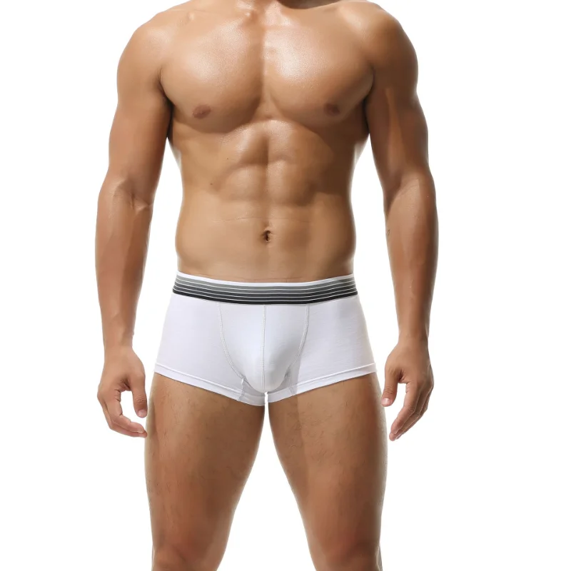 Boxer de algodão de cintura baixa para homens, roupa íntima esportiva fina, calcinha elástica, bolsa U convexa, cueca sexy