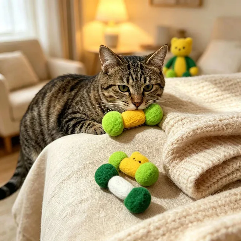 4/6pcs Natural Insect Pupa Plus Felt Ball Cat Toy Rope Ball Kitten Self Toy Playing Chew Bite Pet Toys Interactive