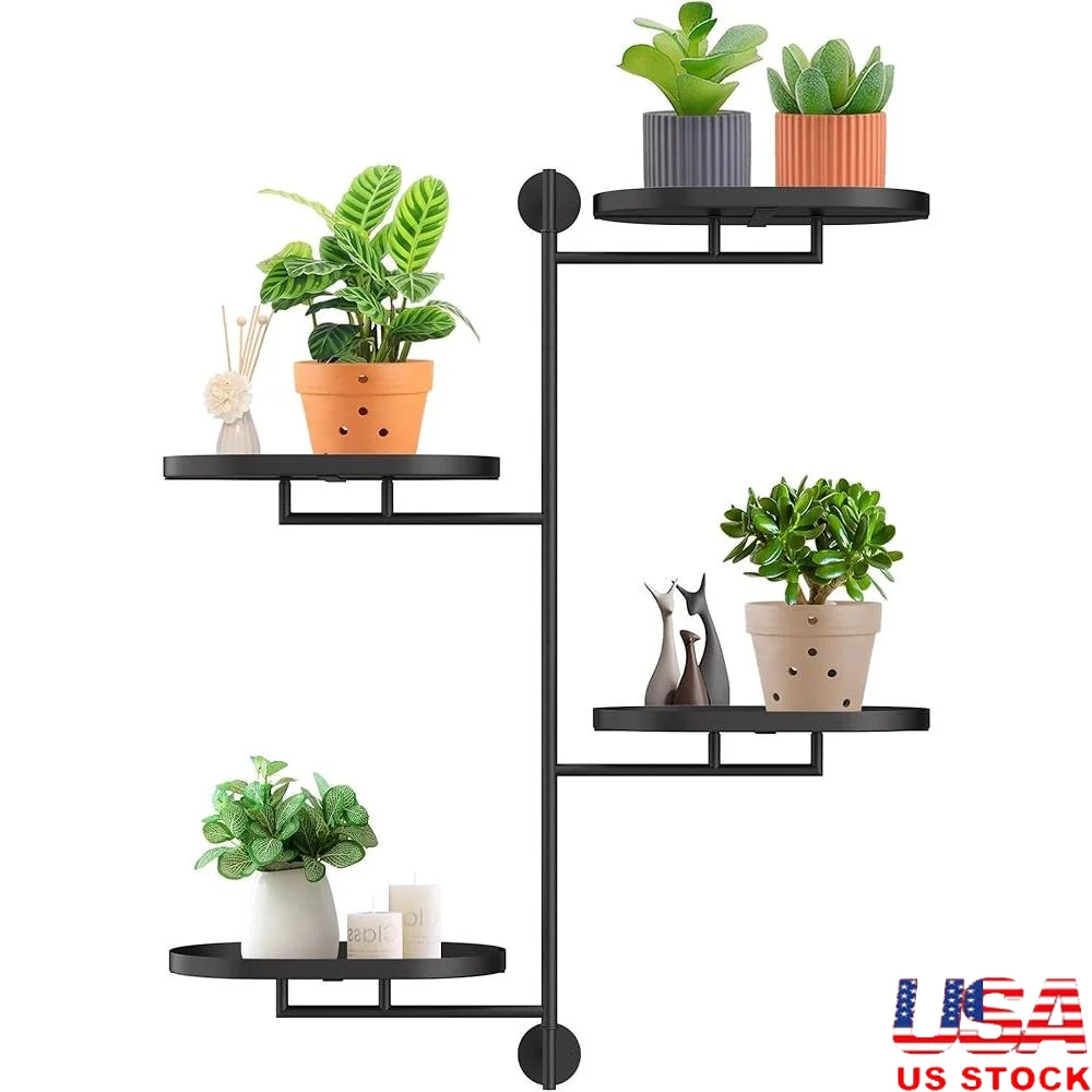 

Rotating Plant Shelf 4-Tier Metal Corner Stand Wall Mounted Floating Shelves Indoor Plants Succulents Display and Holder