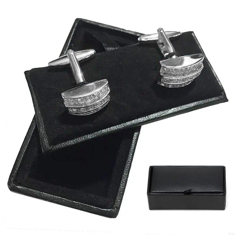 مربع تخزين Cufflinks Leather Cufflinks لحالة Cufflinks مجوهرات شاشة الفاخرة لارتباط الكفة بتخزين الحالات B95B