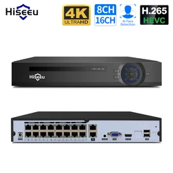 Hiseeu 4K 16CH POE NVR Onvif H.265 охранный видеорегистратор для ip-камеры POE (1080P/3MP/4MP/5MP/8MP/4K)