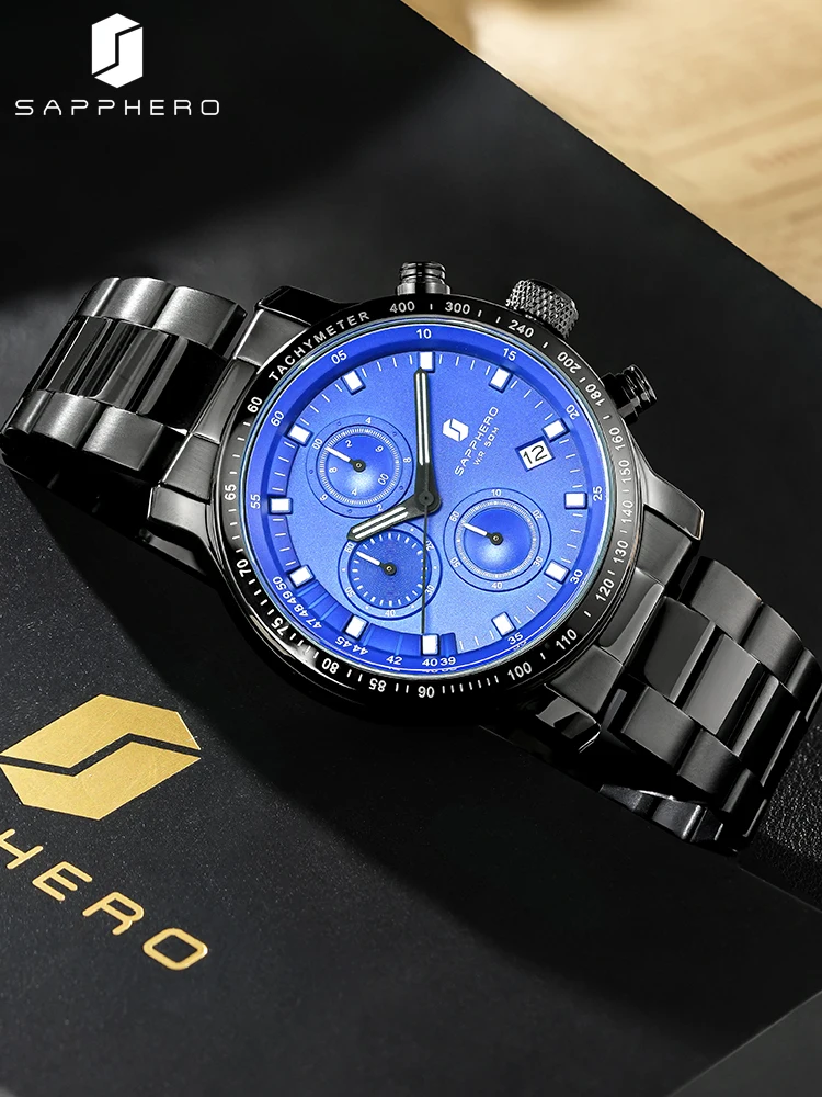 SAPPHERO Watch For Men Luxury Brand Stainless Steel Gold Men\'s Watch Quartz Waterproof Timepiece Elegant Dating Clock Date