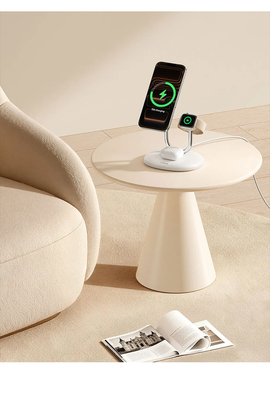 Baseus 3-in-1 Qi2 Magnetic Wireless Charger Stand 25W
