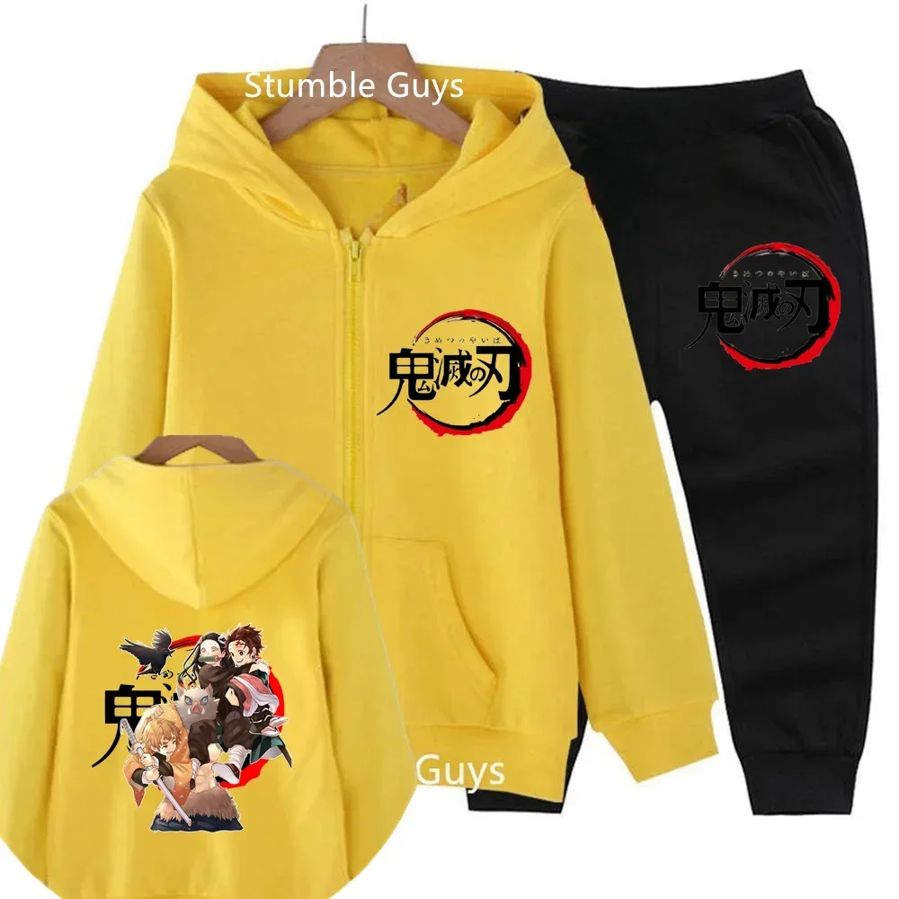 

2-13 Years Old Kids Demon Slayer Hoodies Sets Children's Autumn And Spring Long Sleeve Sweatshirts Trousers 2pcs Costume Outfits