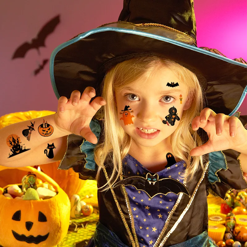 

10 Pcs Kids Halloween Fake Tattoo Stickers Pumpkin Cartoon Premium Funny Festival Party Decoration High Quality Waterproof