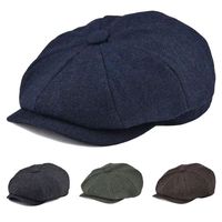 2025New Vintage Wool Tweed Navy Blue Herringbone Newsboy Cap unisex 8-Quarter PanelStyle Flat Caps Women Driver Beret Shelby hat