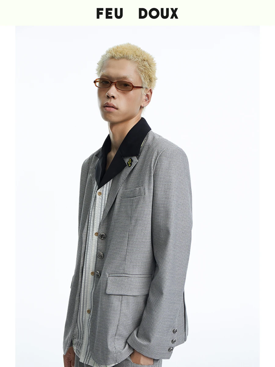

Костюм Feu Doux в стиле ретро с клетчатым узором, мужской и женский, для официальных мероприятий, оригинальный дизайн, летняя коллекция, классический крой, удлиненная длина
