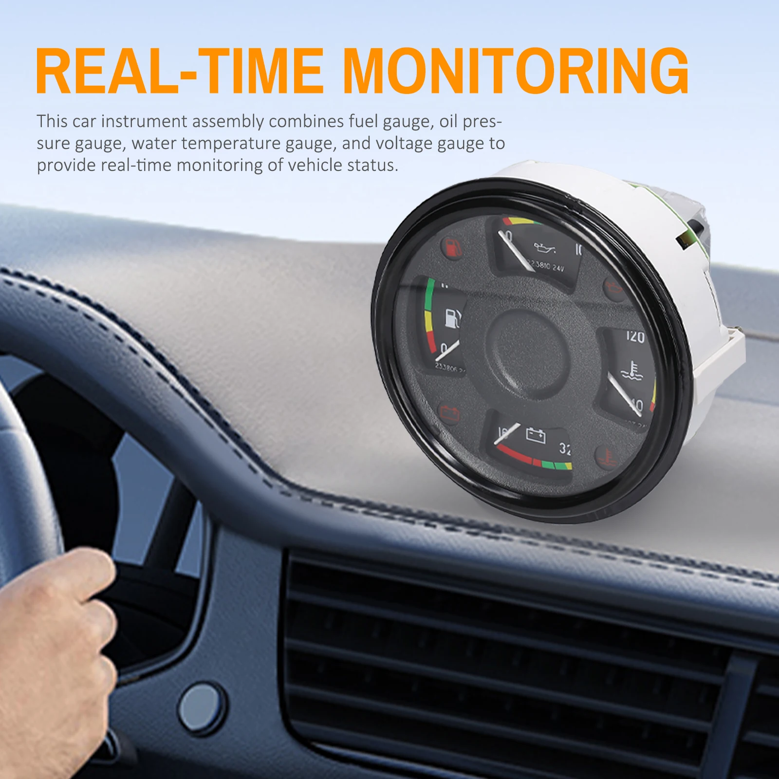 4 in 1 Car Instrument Assembly Multi-Functional Automotive Fuel Gauge Oil Pressure Gauge Water Temperature Gauge Voltmeter 12V