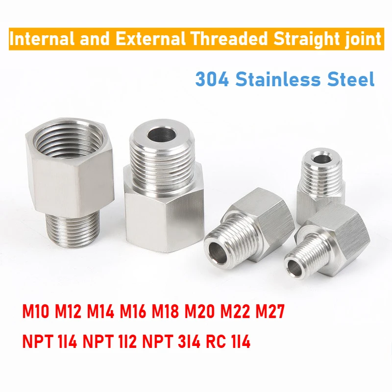 1pcs M10-M27 Metric NPT RC Female to Male Thread 304 Stainless Steel Pipe Fitting Reducer Adapter Connector High Pressure