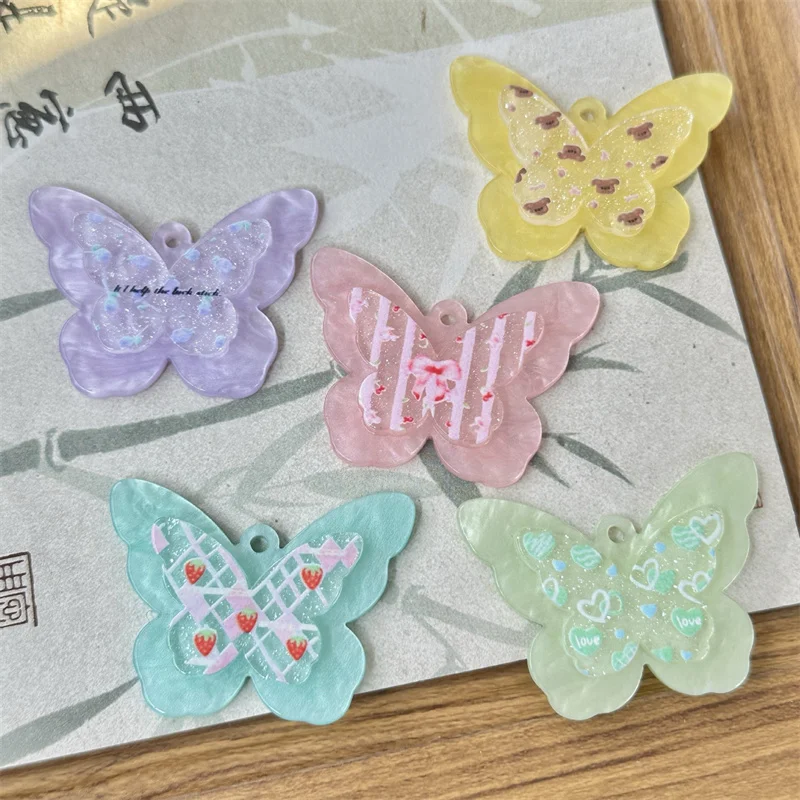 

Wholesale 50pcs/lot color pattern print animals cartoon butterfly shape acrylic beads diy jewelry garment hair accessory