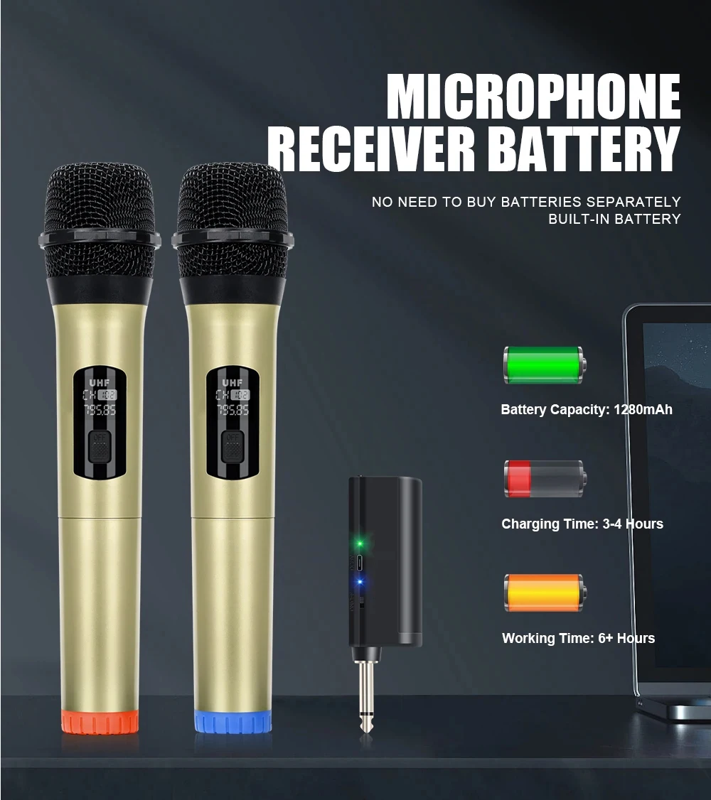 Wireless Microphone 2 Channels UHF Professional Handheld Mic Micphone For Party Karaoke Professional Church Show Meeting
