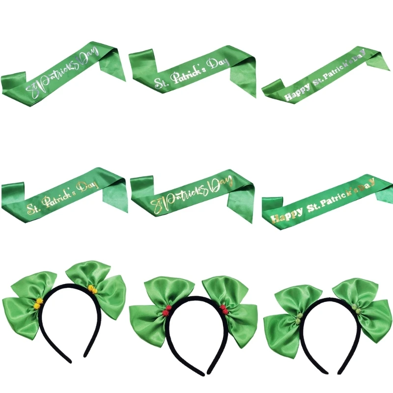 

Patricks Party Hair Accessory Green Sash Bowknot Headband Holiday Props Dropship