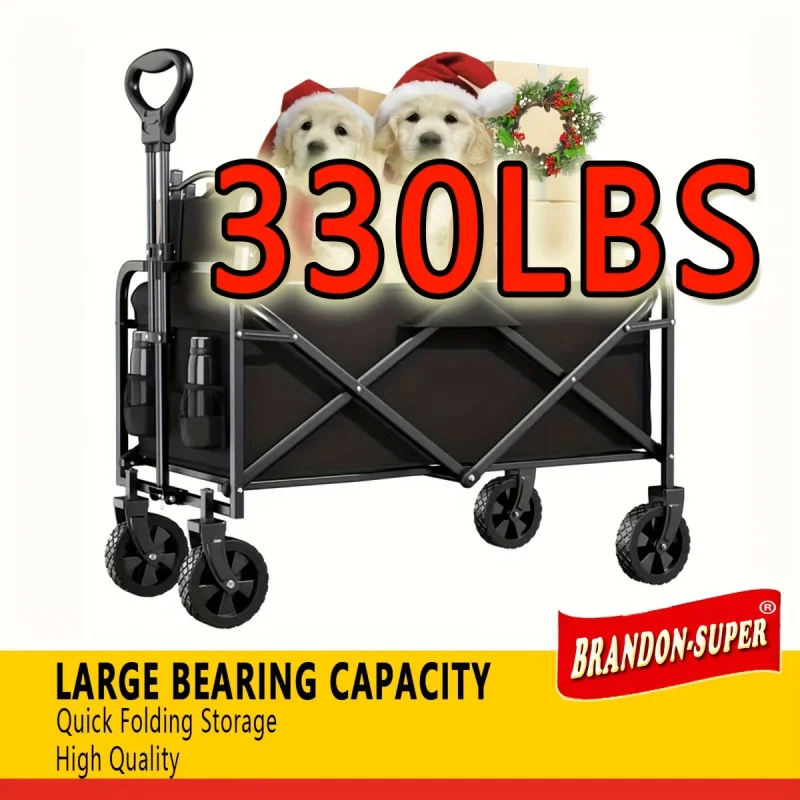 Custom.1pc Collapsible Foldable Wagon Cart, 220 LBS Heavy Duty Utility Garden Cart With All-Terrain Wheels Beach, Lawn, Spor