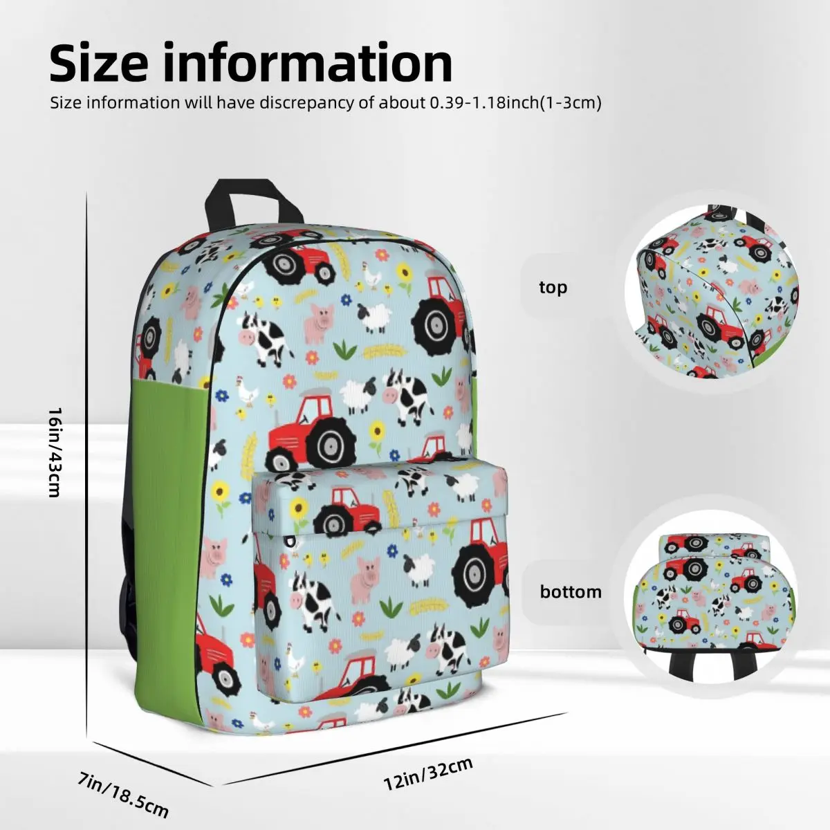 Cute Kids Red Tractor Farm Animal Pattern Backpacks Student Book bag Shoulder Bag Travel Rucksack Waterproof Children School Bag