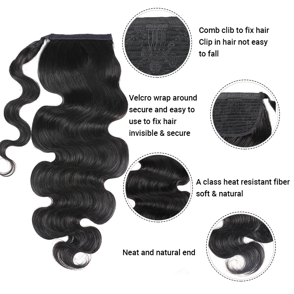 Nadula Ponytail Body Wave Human Hair Wrap Around Ponytail Hair Bundles Brazilian Hair Clip In Ponytail Extensions For Women 120g