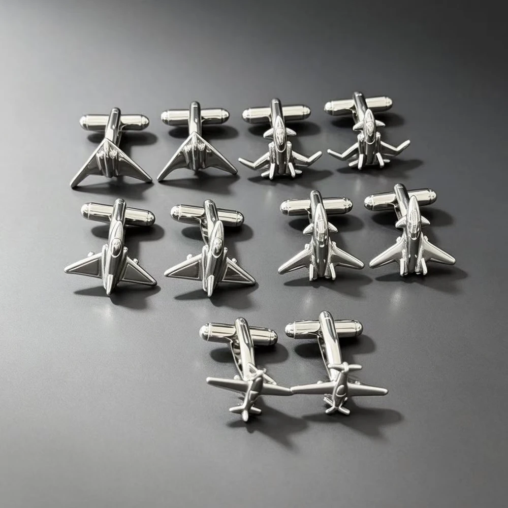 Luxury Brass Aircraft Cufflinks 3D Different Airplane Shape Men's French Shirt Cuff Links Jewelry Gift for Aviation Enthusiasts