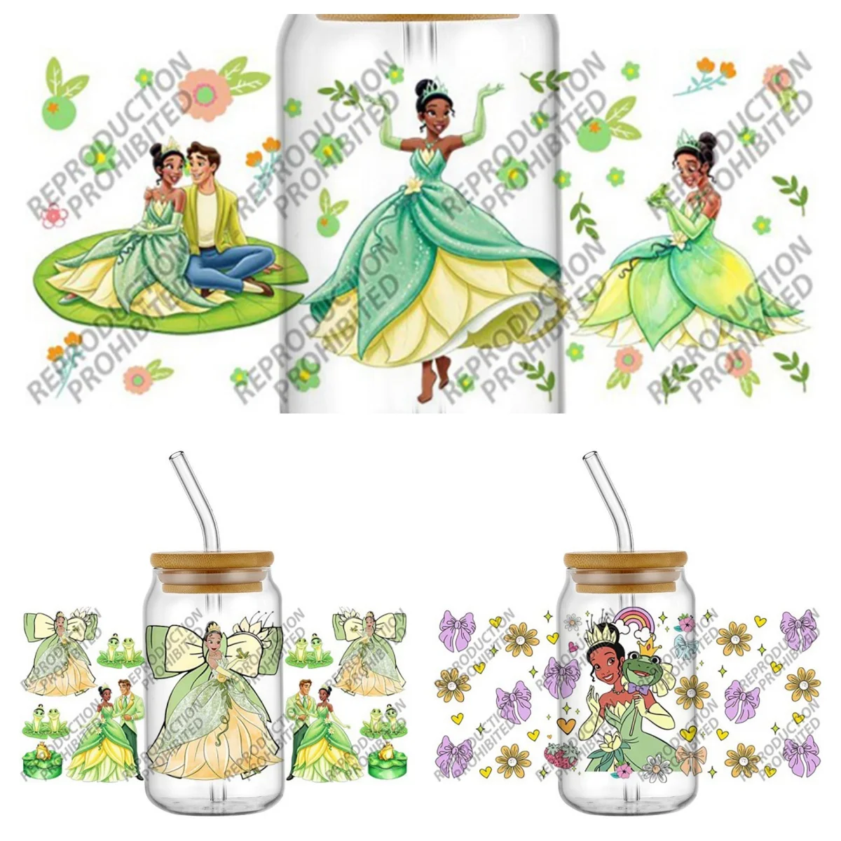 Alta Calidad ‌ Pegatina de transferencia 3D de dibujos animados El Príncipe Rana para latas Libbey de 16 oz, DIY para teléfono, taza, princesa, UV DTF, envoltura para taza