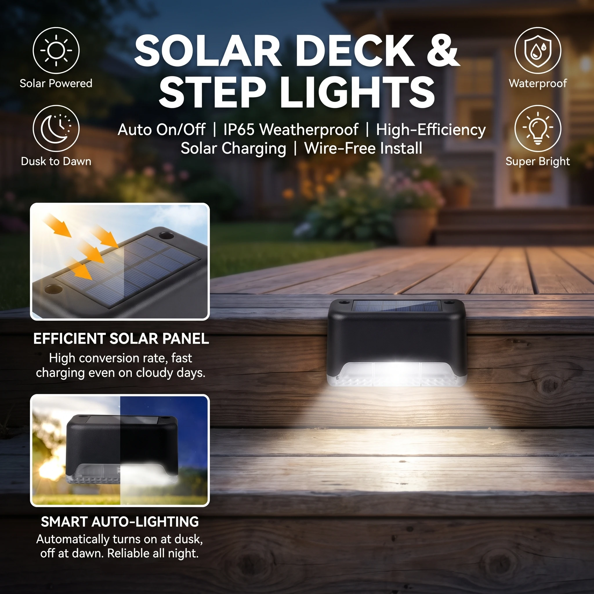 LED Solar Step Lamp Path Stair Outdoor Garden Light Waterproof Balcony Light Decoration for Patio Garden Stair Fence Decor Light