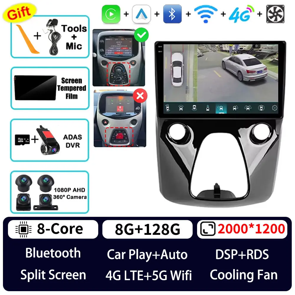 Android 15 Autoradio Voor Peugeot 108 Citroen C1 Toyota Aygo B40 2014 - 2021 Gps Multimedia Speler Navi Draadloze carplay Auto Dsp