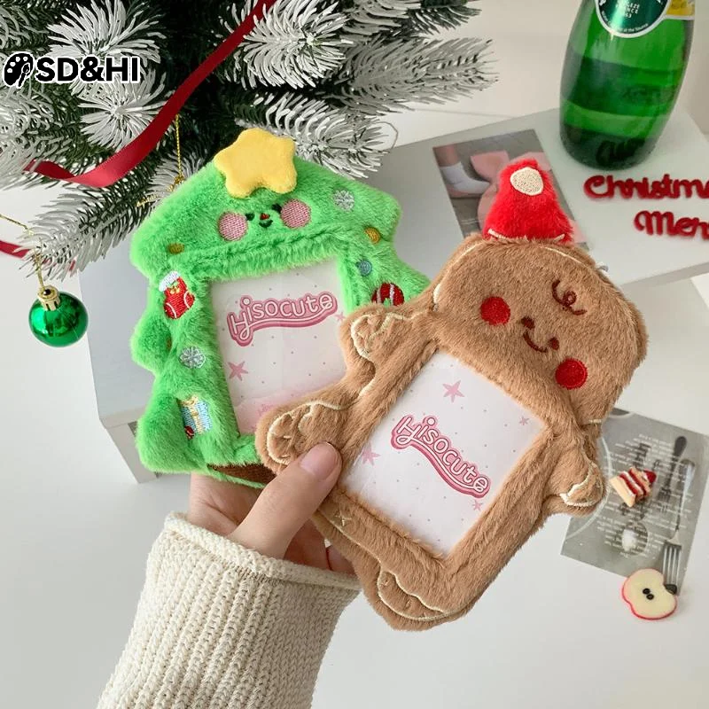 Cute Cartoon Christmas Tree Snowman Plush 3-inch Card Holder Set Display Pendant Keychain Charm Photo Card Holder Keychain