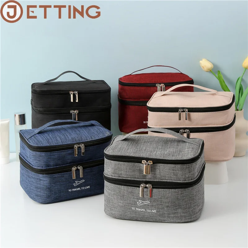 Double Layered Cosmetic Bag Simple Fashion Women's Eyebrow Pencil Handbag Large Capacity Perfume Lipstick Storage Organizer