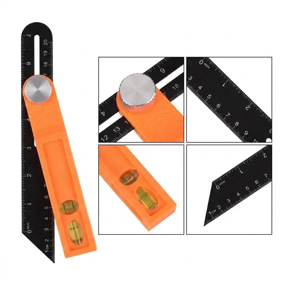 Multi Function Angle Measuring Tool Featuring Tri Square and Sliding T Bevel for Woodworking Construction and Engineering Uses