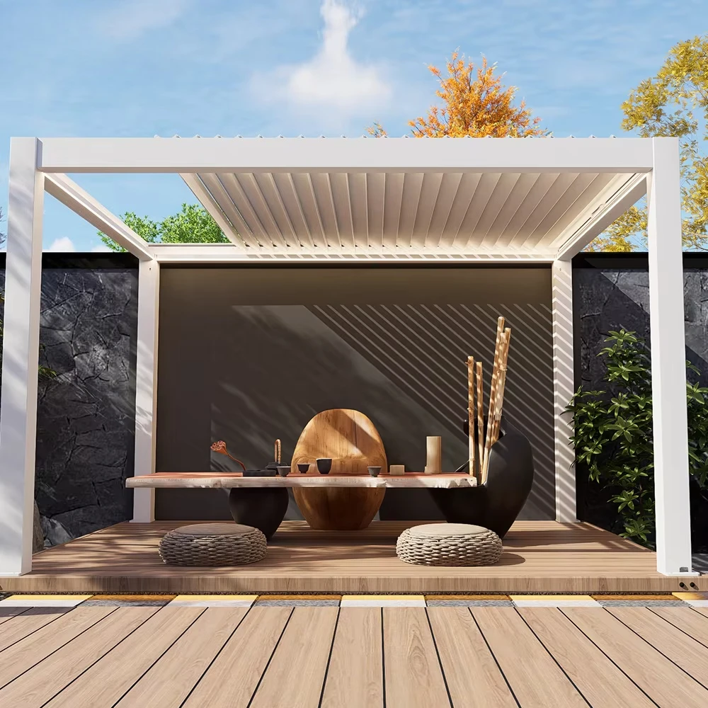 Aluminum Gazebo Sliding Shutter Glass Door Enclosed Pergola Garden Outdoor Yard Patio Backyard Villa Privacy Modern Pavilion