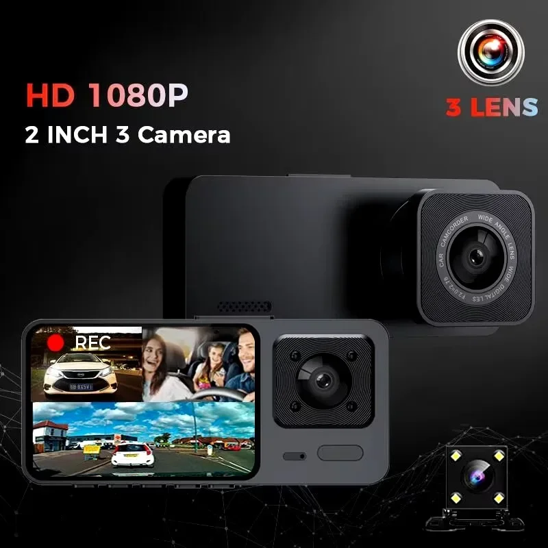 Bayerley S10 Three-lens Driving Recorder  Front  and Bear and Inside with Wifi  2inch 1080p 3 Camera HD Car  Driving Recorder