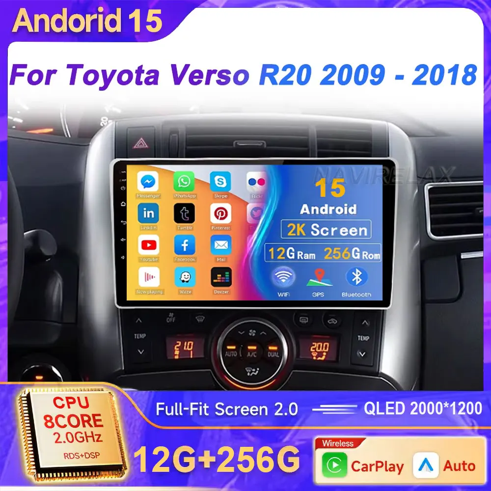 راديو سيارة أندرويد لاسلكي CarPlay أندرويد لسيارة Toyota Verso R20 2009 - 2018 أنظمة ذكية للسيارة راديو سيارة ذكي بنظام تحديد المواقع