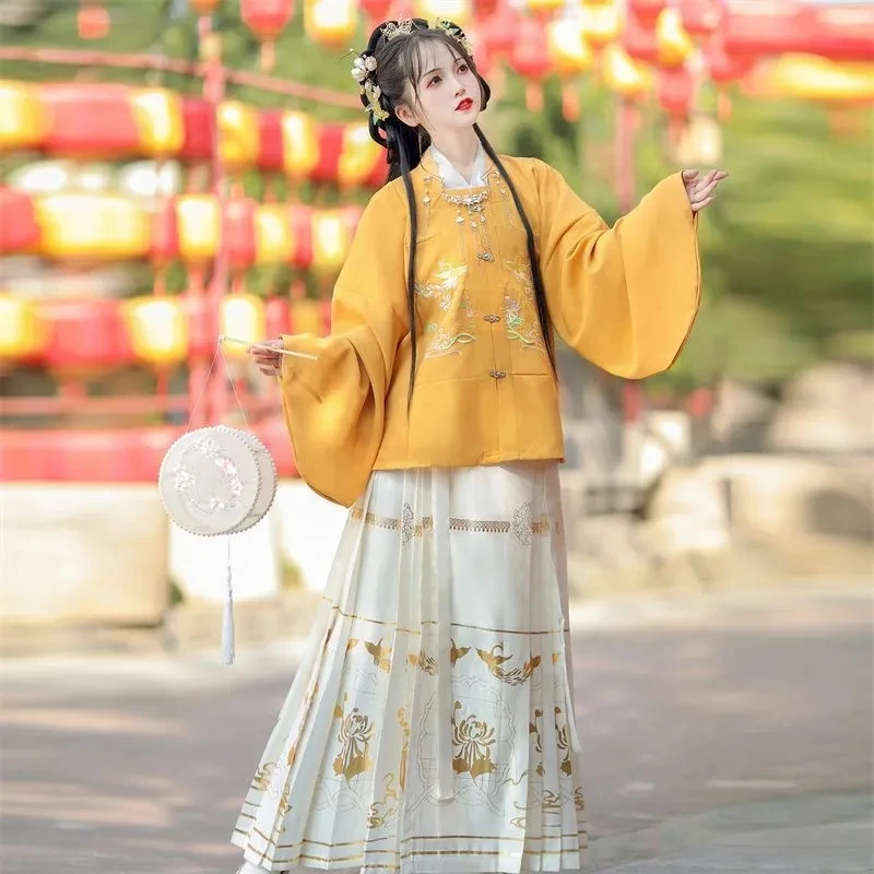 Vestido chinês hanfu feminino, fantasia cosplay, tecelagem oriental, roupas bordadas, trajes de dança, dinastia Ming, outono