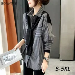 Shirts Women Casual Autumn Lady Tops Striped Stylish Single Breasted Tender Classy Basic Teens Preppy Style Vintage Long Sleeve