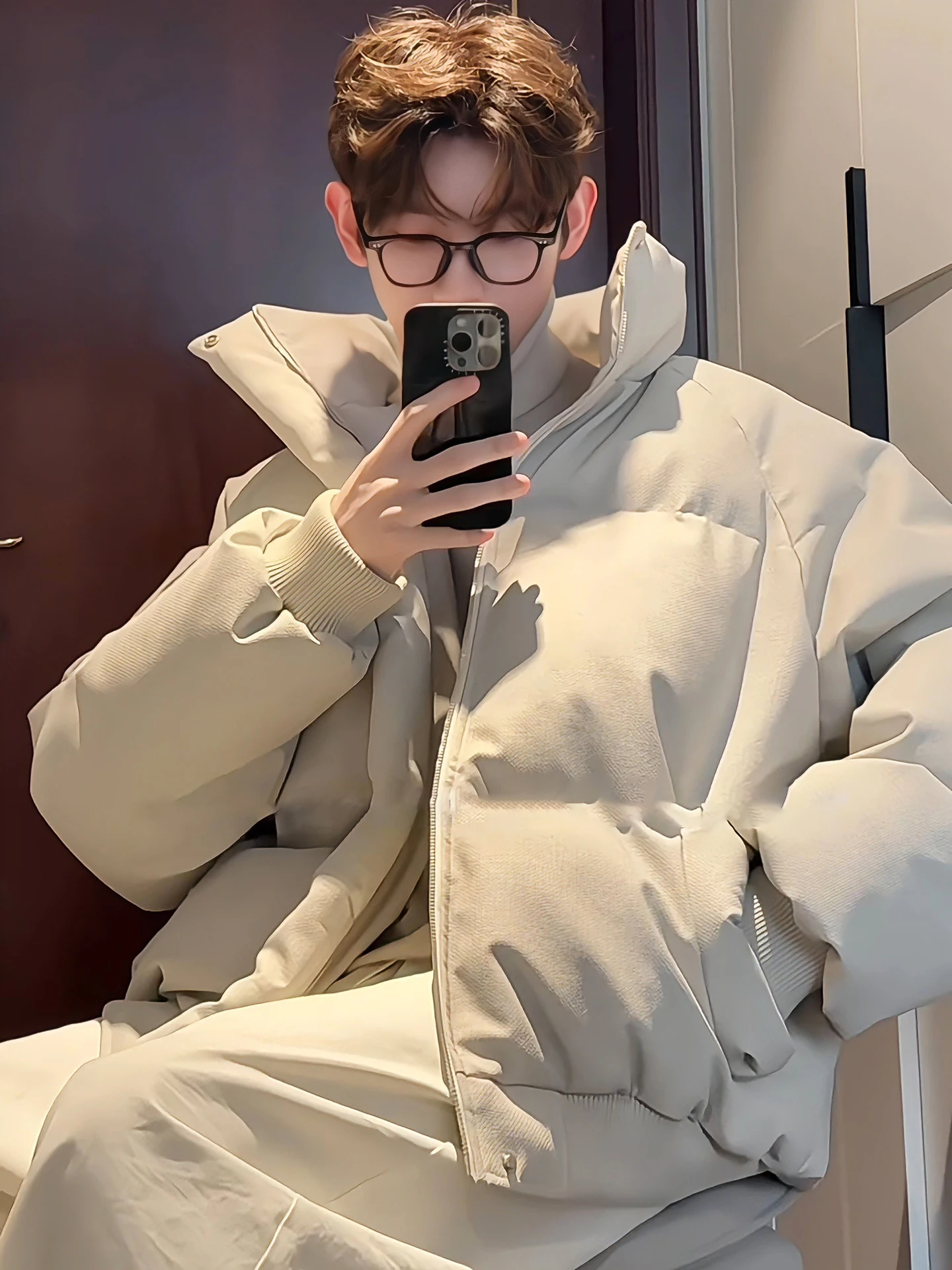 

Retro American Canvas Leather down Cotton Jaet Men's Winter Thiened Texture ort Coat Warm Stand Collar Bread Sle