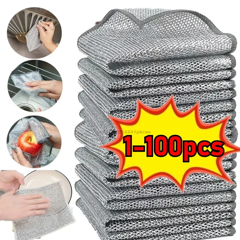 【セール中】片面/両面シルバー生地の食器拭き、吸水性、油汚れに強い、油落とし、家事、キッチン掃除用