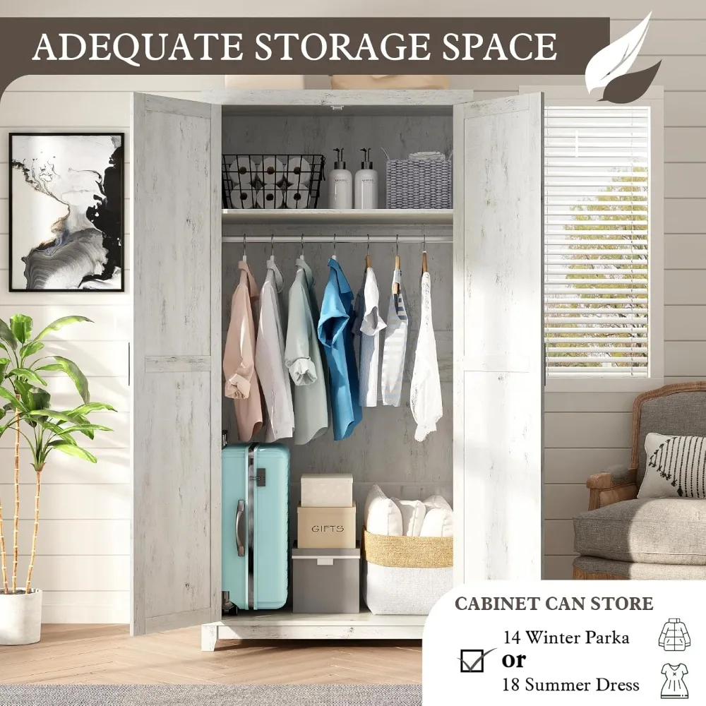 

70" Large Farmhouse Armoire Wardrobe – Wooden Bedroom Closet with 2 Barn Doors, Hanging Rod & Clothing Storage