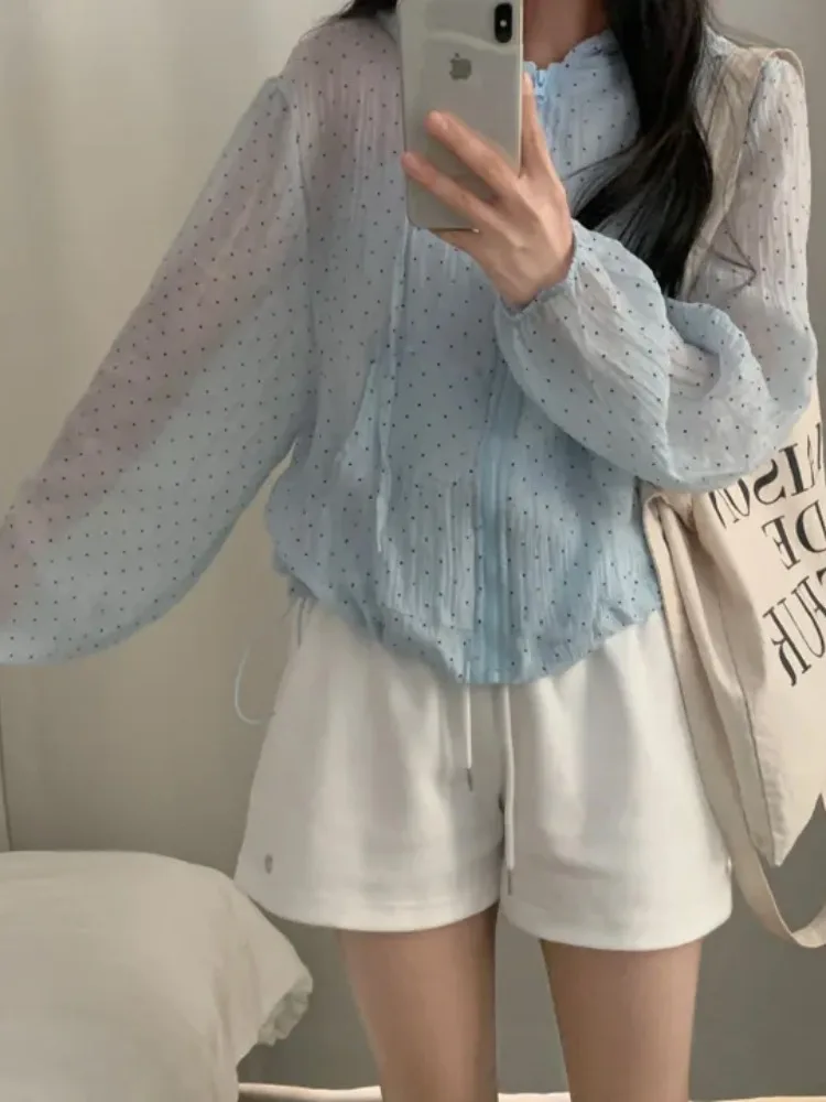 เสื้อคลุมกันแดดมีฮู้ดลายจุดบางป้องกันริ้วรอยผู้หญิงฤดูร้อนใหม่สเลอเนกประสงค์เสื้อแขนยาว