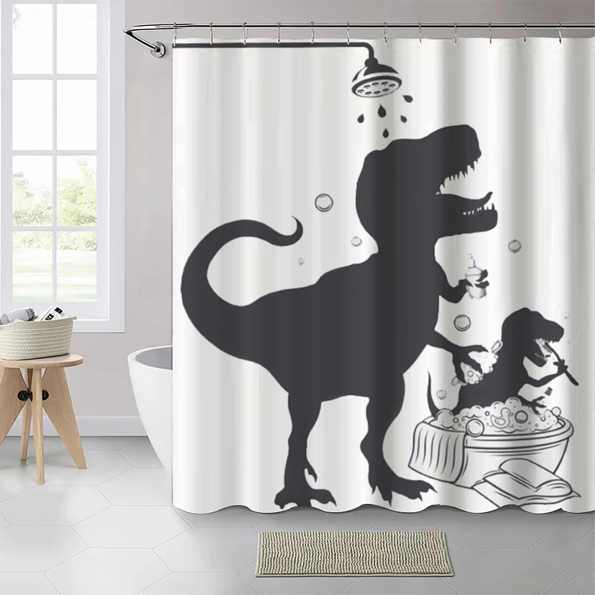 1 pack of bathing dinosaur pattern polyester material shower curtain tarpaulin bathroom thickeneded mildew-proof partition curtain bathroom